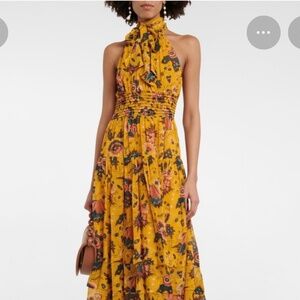 Ulla Johnson Maya Halter Top Floral Silk Chiffon Midi Dress Womens Sz 8